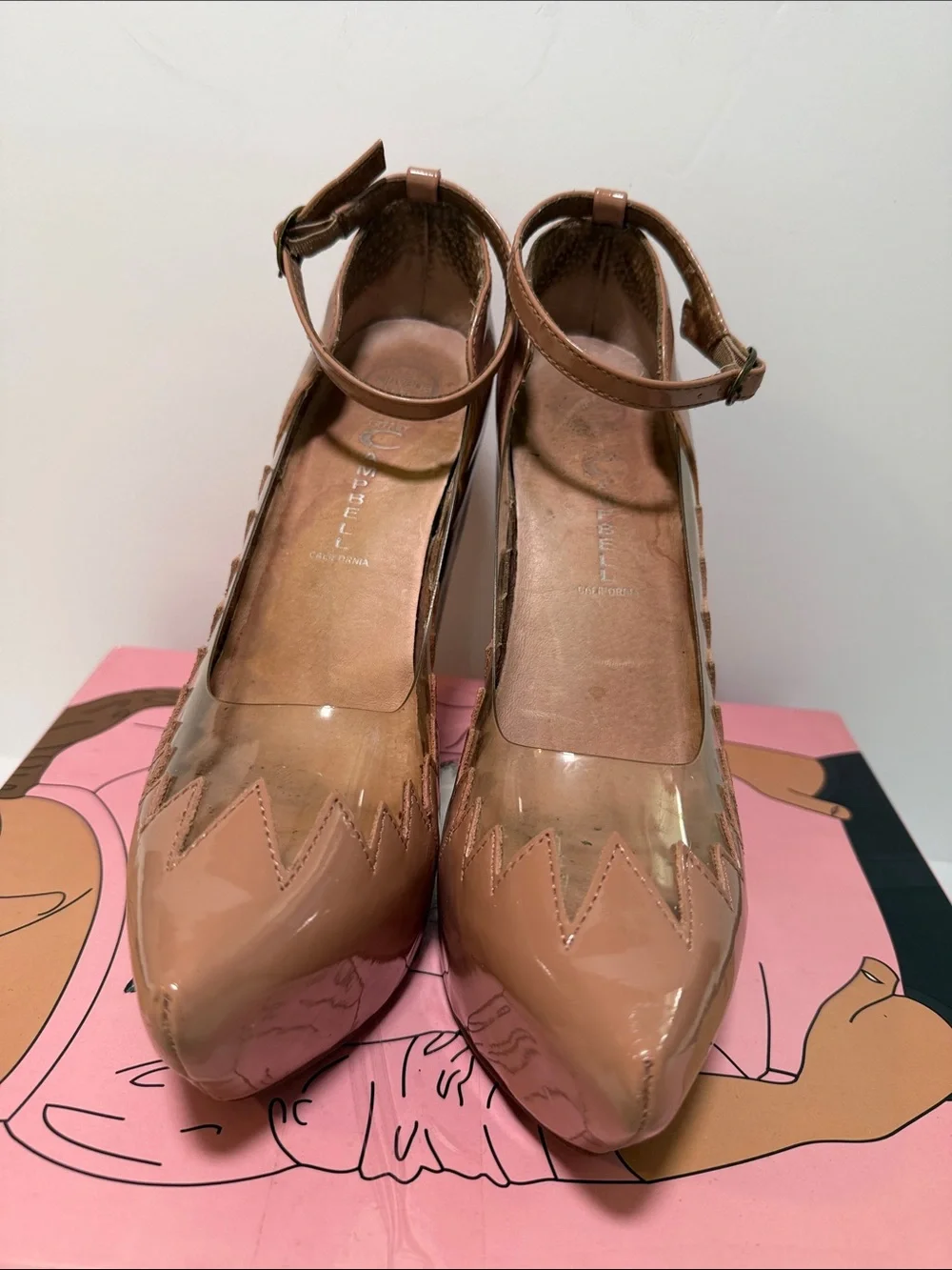 Jeffrey Campbell - Nude Patent Platform Wedge Pumps with Ankle Strap